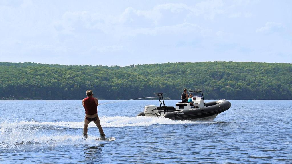 Skiing is a breeze behind the twin or single 225hp engines. © Sirocco Marine